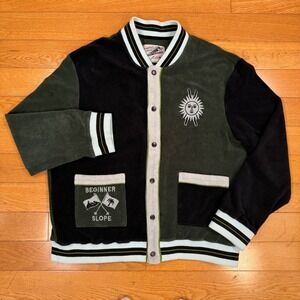 Tombolo Beginner Slope Terry Cloth Varsity Jacket Green Black Mens Large